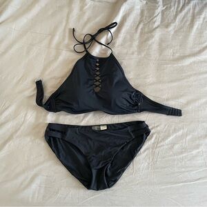 Black high neck/coverage bikini swim set